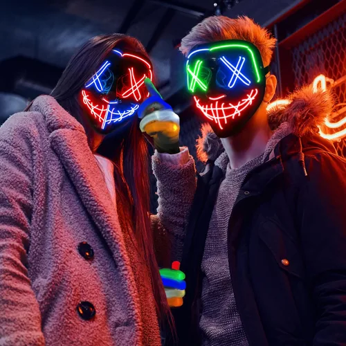 Vista 6 de Juego de guantes de esqueleto de máscara de Halloween, disfraces de Halloween, regalos para hombres, mujeres, niños y niñas, 3 modos de luz LED
