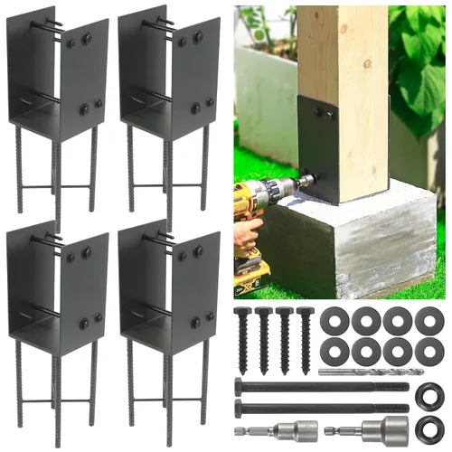 Vista 10 de 4"x4" (Real 3.5"x3.5") Soporte de poste en U de acero inoxidable, anclaje de poste para hormigón húmedo, soporte de base de poste resistente