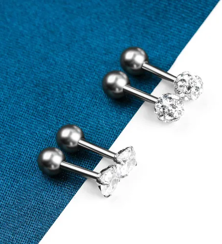 Vista 4 de Juego de 10 aretes de 0.56 oz, aretes de bola con cierre de tornillo, aretes de tuerca para cartílago de hélix, barra con incrustaciones