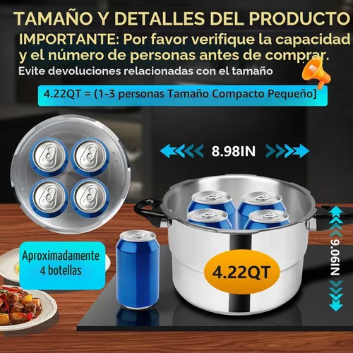 Vista 3 de Olla a presión pequeña de aluminio de 4.22 cuartos de galón/4 litros, mini olla a presión compacta para 2-4 personas, calor uniforme resistente