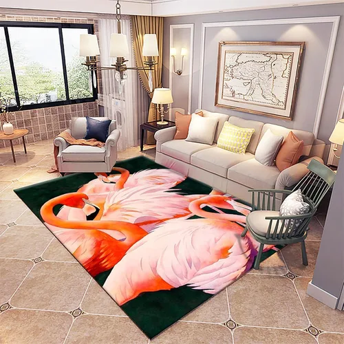 Vista 3 de Alfombra de área de flamenco rosa, 3 x 4 pies, diseño de flamenco rojo tropical, antideslizante, no desprende pelo y de fácil cuidado, tapetes