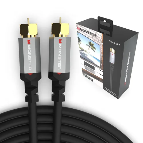 Vista 10 de Monster Essentials - Cable coaxial RG-6 con conector de cable coaxial F-Pin chapado en oro, cable de Internet de alta velocidad con cubierta