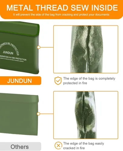 Vista 5 de JUNDUN Bolsa de documentos ignífuga con aislamiento térmico de 5200 ℉, bolsa de dinero impermeable e ignífuga de 14.0 x 10.4 pulgadas, bolsa