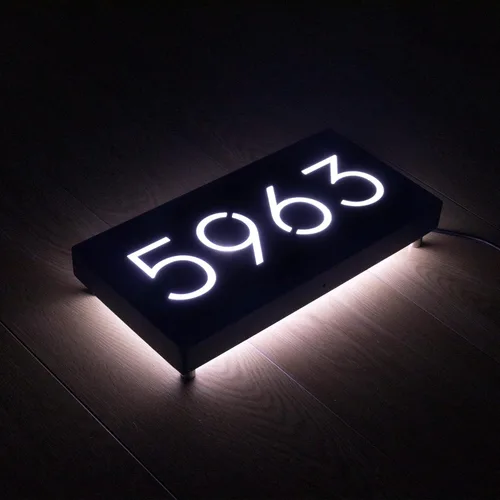 Vista 9 de Números de casa LED de 12V para casa, retroiluminación de calle, números de casa modernos personalizados, señal de dirección iluminada, placa de Luz