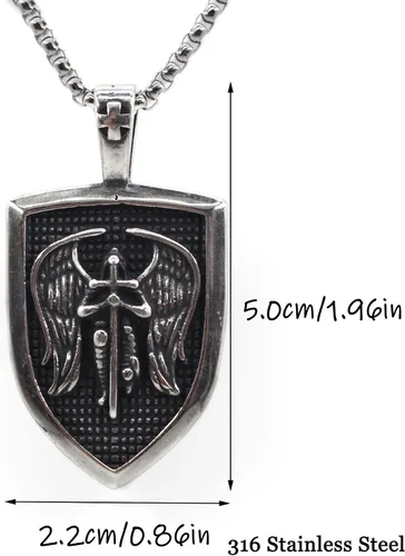 Vista 2 de Collar de San Miguel de acero inoxidable, collar con colgante de San Miguel para hombres y mujeres, joyería de amuleto para hombres y mujeres