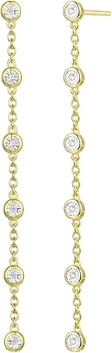 Vista 3 de Tirafina Juego de pulsera con bisel de diamante, aretes de gota lineales de diamante y collar de diamante por yarda, juego de regalo, plata chapada