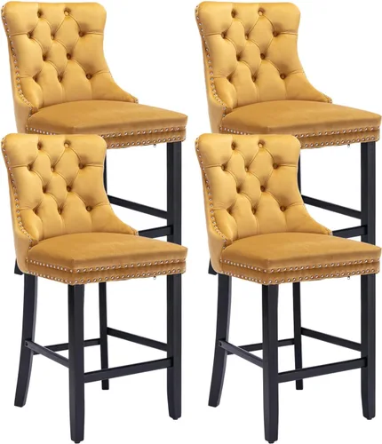 Vista 17 de Juego de 2 taburetes de bar con altura de mostrador, asiento de 26.3 Taburetes de bar beige