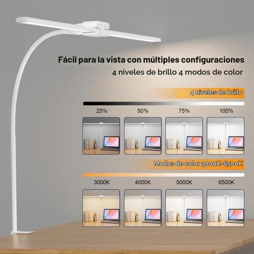 Vista 4 de EppieBasic Lámpara de escritorio LED, luz de escritorio de doble cabezal de 24 W, lámpara de mesa de trabajo de abrazadera de arquitecto, lámparas