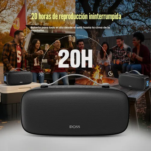 Vista 4 de DOSS Extreme Boom Pro D300 Altavoz Bluetooth, sonido estéreo inmersivo de 80 W, ecualizador profesional de 3 modos, tiempo de reproducción de 20