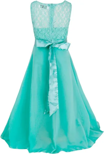 Vista 2 de FEESHOW Vestido largo de gasa con flores de encaje para niñas grandes, para dama de honor, boda, fiesta, maxi vestido