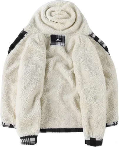 Vista 3 de V VALANCH Chaqueta de franela para hombre con capucha, manga larga, abrigo a cuadros con cremallera, sudadera gruesa con 4 bolsillos