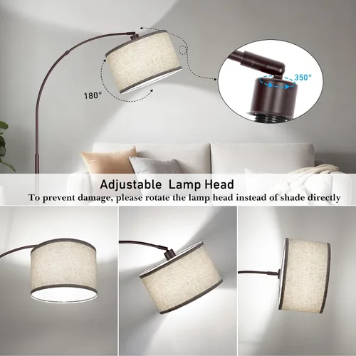 Vista 2 de Lámpara de pie para sala de estar, lámpara de pie de arco con cabezal de lámpara ajustable, lámpara de pie de poste alto con interruptor de pedal