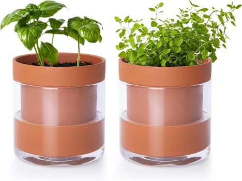 Vista 31 de Phoenix Vine Maceta de riego automático de 4 pulgadas, maceta de arcilla de terracota con depósito de vidrio para plantas de interior, hierbas