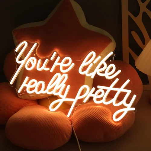 Vista 6 de Planzo Letrero de neón con texto en inglés "You're Like Really Pretty - Letrero de neón para dormitorio, boda, compromiso, despedida de soltera