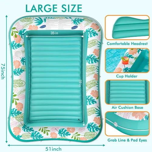 Vista 7 de stonful - Flotador inflable para piscina de 75 x 51 pulgadas, flotadores de piscina para adultos con almohada y soporte para tazas, 4 en 1, cama