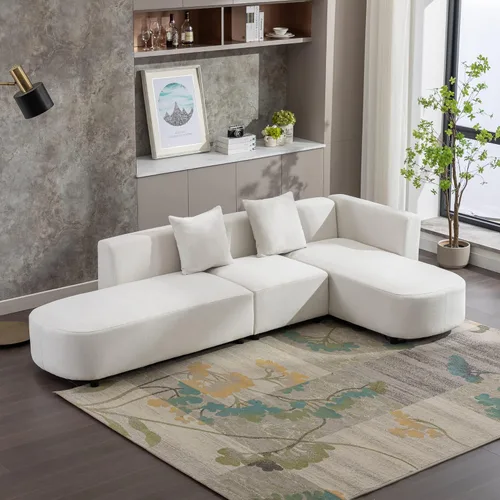 Vista 4 de Sofá tapizado de estilo moderno en forma de L con 2 almohadas, sofá de felpilla de lujo, ideal para sala de estar u oficina (beige #chenilla)