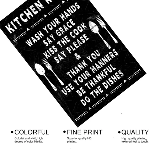Vista 4 de EMOHAT Letrero de metal vintage retro divertido reglas de cocina de aluminio, cartel de hojalata, póster de bares, restaurantes, cocina, cafeterías
