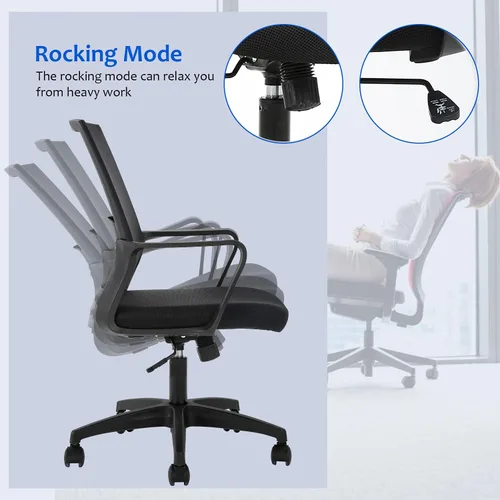 Vista 7 de FDW Silla de escritorio ergonómica de malla para computadora, de media espalda, con descansabrazos, giratoria, ajustable, soporte lumbar, Negro