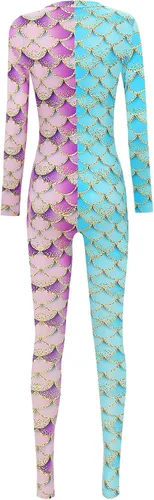 Vista 2 de YONGHS Enterizo con estampado de escamas de peces 3D para mujer, overol elástico de cobertura completa, disfraz de cosplay de Halloween