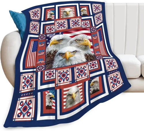 Vista 7 de Manta de águila con la bandera estadounidense y águila calva, regalos para niños, niñas, niños, adultos, mujeres y hombres, suave, acogedora, cálida