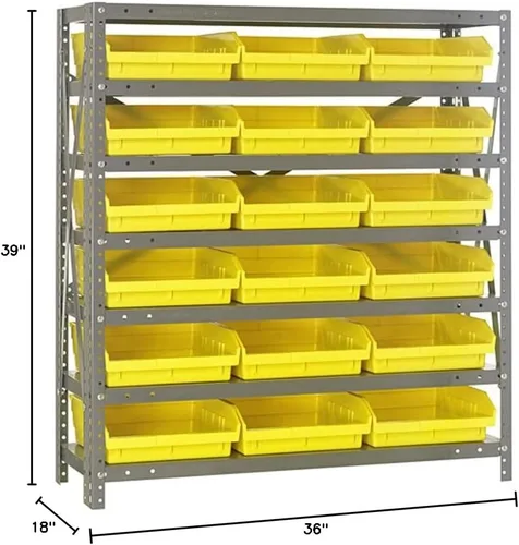 Vista 590 de Quantum QSBU-245BK Heavy Duty Shelving Unit with (7) Shelves and (24) QUS245 Black Bins for Garage Warehouse Storage Distribution 400 lb Load
