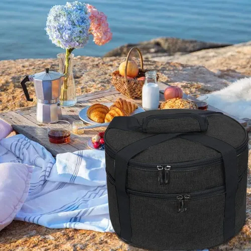 Vista 7 de HERSENT Bolsa de almuerzo térmica aislada para alimentos, cazuela, portador de pasteles, bolsa de almacenamiento aislada con asas de transporte, 2