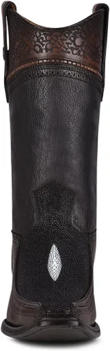 Vista 3 de Cuadra Bota vaquera para hombre en cuero genuino Stingray Negro