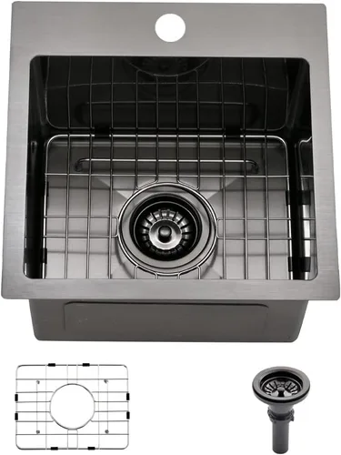 Vista 16 de Fregadero de barra de 14 pulgadas, fregadero de barra de montaje inferior de 14 x 19 pulgadas, fregadero de cocina pequeño de acero inoxidable