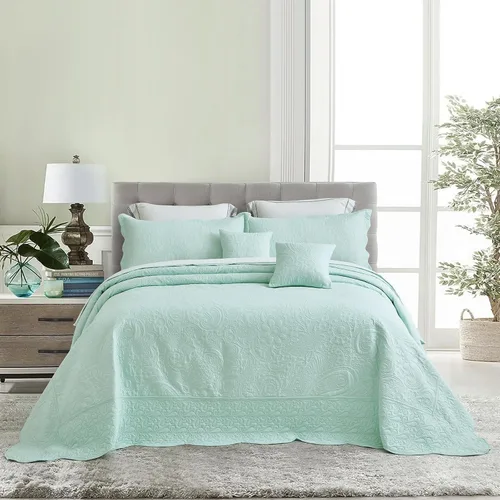 Vista 12 de Colcha extragrande tamaño King, diseño de patrón paisley, funda de cama ligera, reversible, 5 piezas, 100% microfibra, amarillo marfil Cobertura