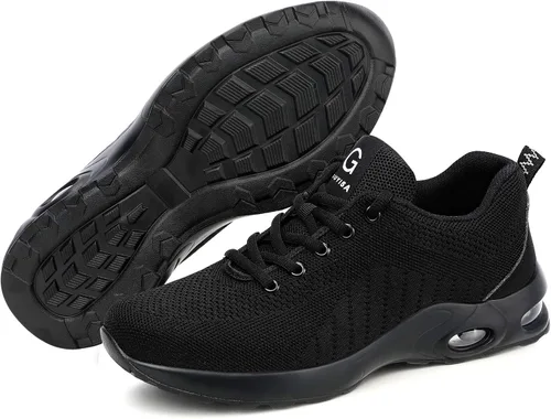 Vista 7 de Gosuban Zapatos de punta de acero para mujeres y hombres, ligeros, con amortiguación de aire, zapatos de trabajo de seguridad para mujeres