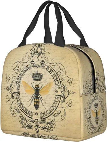 Vista 2 de Bolsa de almuerzo de abeja vintage con aislamiento resistente al agua, lonchera reutilizable para viajes de picnic