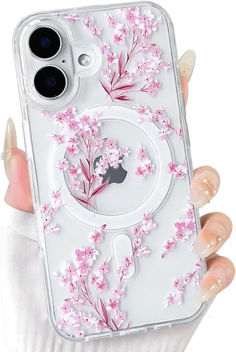 Vista 35 de NITITOP Funda magnética transparente compatible con iPhone 14 Plus/15 Plus, compatible con MagSafe lindas flores, hojas florales para mujeres