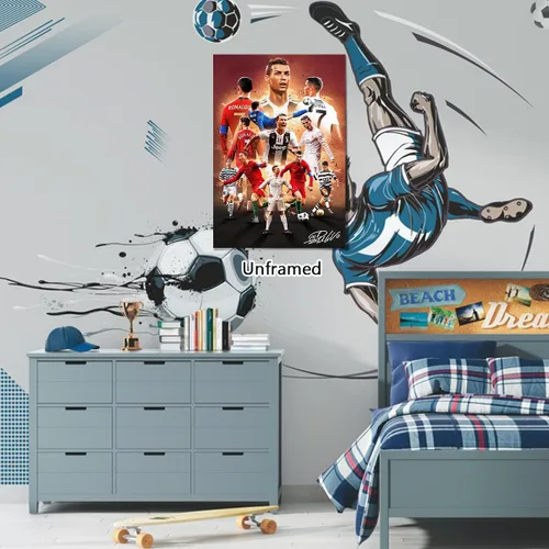 Vista 2 de Póster firmado de Cristiano Ronaldo, superestrella del fútbol, para habitación de niños, decoración de pared del dormitorio, pósteres de estrellas
