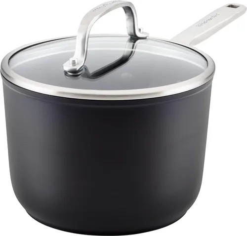 Vista 20 de KitchenAid - Juego de ollas y sartenes antiadherentes de inducción con anodizado duro, 10 piezas, color negro mate Juego de utensilios de cocina