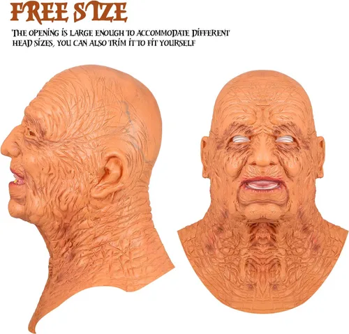 Vista 2 de Aoriher Máscara de anciano de Halloween, máscara facial de látex realista de látex humano de cabeza completa, máscara facial de látex humano