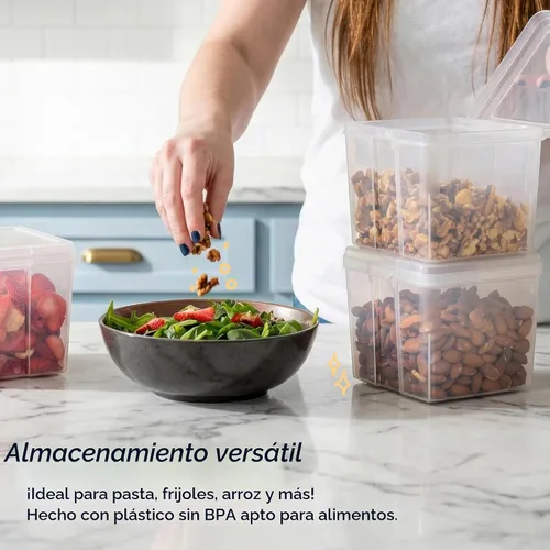 Vista 4 de IRIS USA Recipientes de almacenamiento de alimentos con tapa abatible, 1.3 cuartos de galón, paquete de 10, recipientes de alimentos transparentes