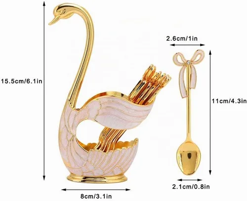 Vista 2 de Watris Veiyi - Juego de cucharas de café, juego de cucharas de postre, 6 cucharas de té con soporte de base de cisne, organizador de cucharas