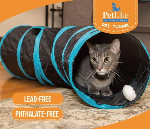 Vista 7 de PetLike S Cat Tunnel - Juguete plegable para mascotas con bola (1 vía, negro)