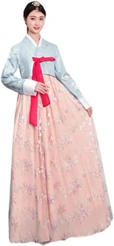 Vista 3 de Vestido Hanbok coreano tradicional coreano, ropa tradicional coreana, trajes nacionales coreanos Azul y verde