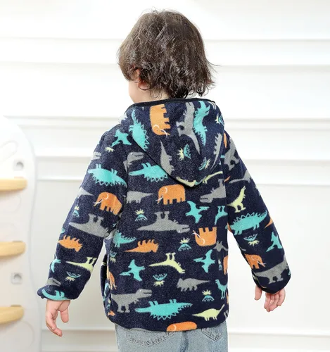 Vista 5 de Feidoog - Chaqueta de vellón polar con capucha, de manga larga, gruesa, cálida y resistente, para bebé o niños pequeños, para otoño o invierno