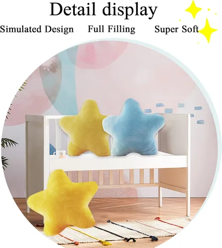 Vista 3 de Almohada de estrella de felpa suave en forma de estrella, cojín relleno de juguete, amarillo, 15.7 pulgadas