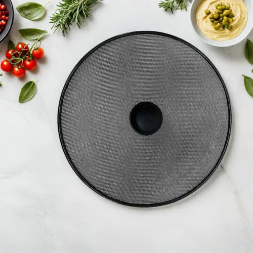 Vista 4 de Mikinona Protector contra salpicaduras de aceite de 13 pulgadas para sartén y olla, malla de acero inoxidable, protector contra salpicaduras de Negro