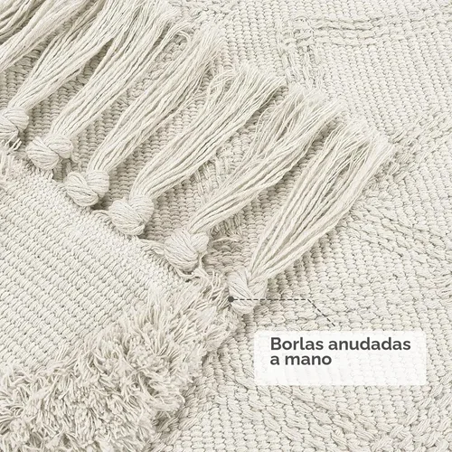 Vista 4 de Uphome Alfombra de Baño Bohemia de 2' x 3', Alfombras Pequeñas de Dormitorio Estilo Granja Lavables con Borlas, Tapetes de Baño Geométricos Beige