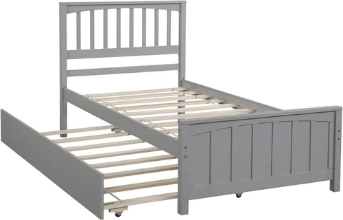 Vista 14 de Harper & Bright Designs Cama individual con cama nido, cama individual de plataforma de madera con cabecera y base de colchón estribo, fuerte
