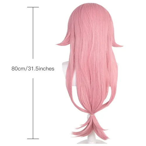 Vista 4 de Rosa Yae Miko Peluca Cosplay ropa peluca Anime sintético con gorra de peluca (Yae Miko)