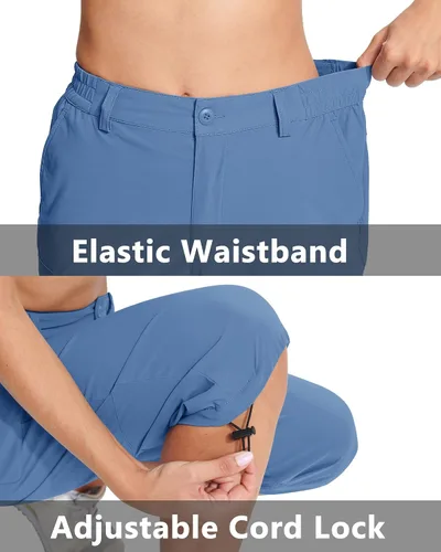 Vista 4 de MAGCOMSEN Pantalones de senderismo tipo cargo para mujer, ligeros, elásticos, resistentes al agua, con 5 bolsillos para exteriores
