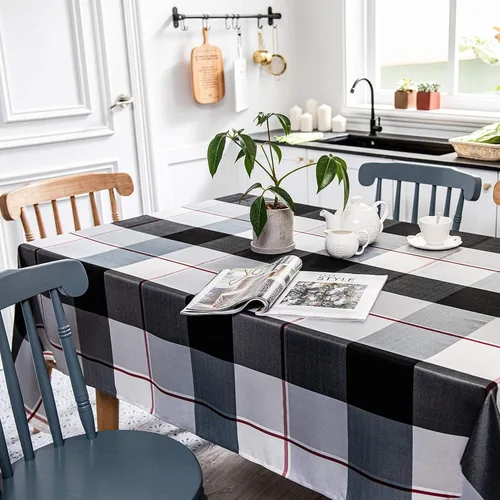 Vista 2 de Melodieux Mantel rectangular a cuadros para exteriores, impermeable, resistente a las arrugas, decoración clásica de mesa, fiesta, cocina, comedor