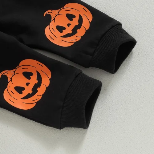 Vista 6 de My First Halloween - Conjunto de sudadera con cuello redondo y pantalones con estampado de calabaza, conjunto de 2 piezas para otoño