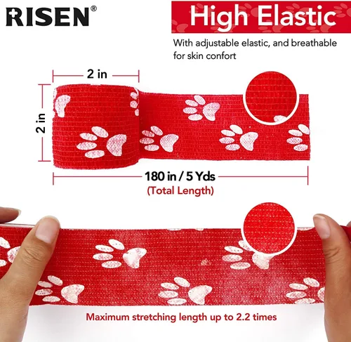 Vista 3 de RISEN Vendaje cohesivo de 2 pulgadas x 5 yardas, 6 rollos, cinta médica autoadherente, gasa de primeros auxilios flexible y transpirable, ideal