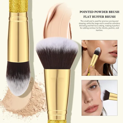 Vista 5 de DUcare Brochas de maquillaje Duo End Foundation Powder Buffer y Contour Brush Herramientas cosméticas sintéticas 2 piezas 2 piezas de crema